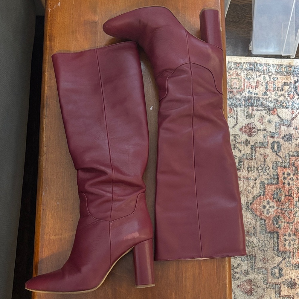 Zara Elegant Burgundy leather Knee-High Boots